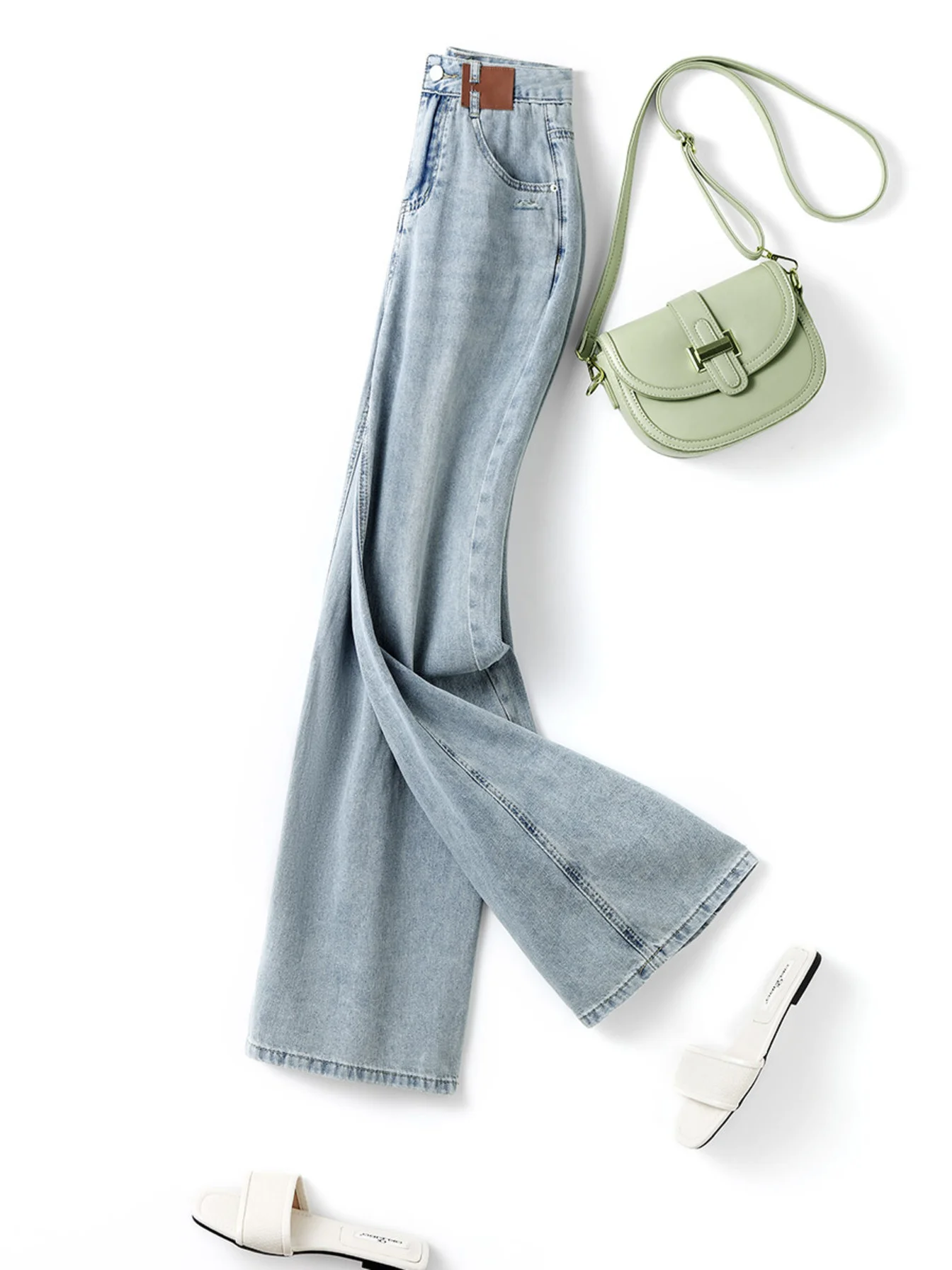 2024 Summer new women's wide-leg jeans fashion simple jeans stretch-free Casual pant with Pockets