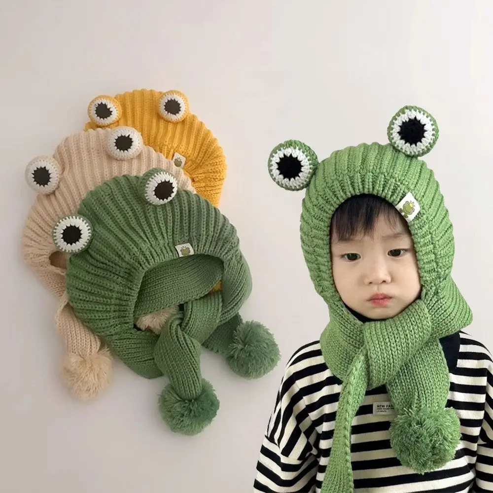 

Ear Protection Kids Scarf Hat Sets Cute Plush Cartoon Frog Lace Scarf Thicken Cap Soft Warm Neck Cap 2-8 years old