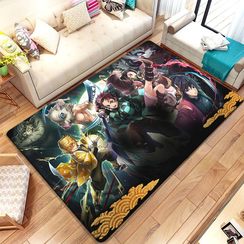 D- Demon Slayer Japanese Anime Cool HD Print Carpet Living Room kitchen bedroom Sofa Table Rug Non-slip Chair Picnic Camp Mat imitated cashmere carpet non slip carpet decorative carpet