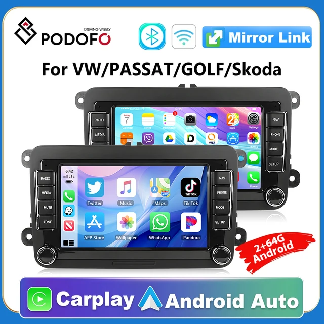 Podofo Android 2 Din Radio Carplay GPS Car Stereo Radio 7'' Touch Screen Car Player for VW PASSAT GOLF Seat Leon ab Altea ab
