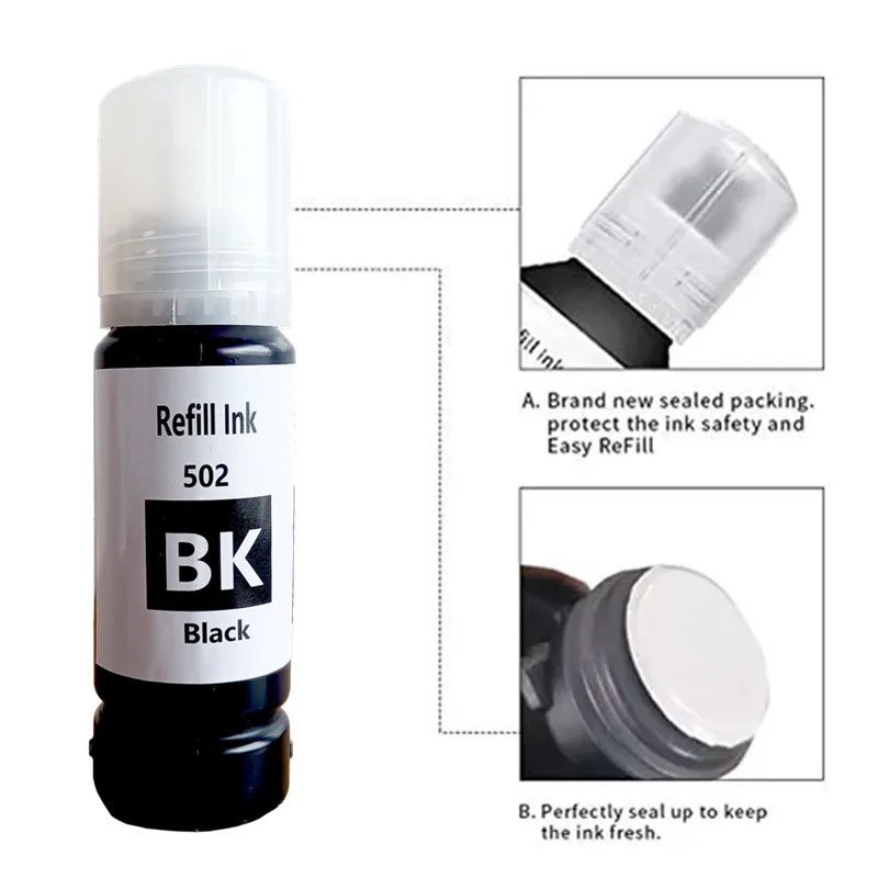502 T502 Refill Ink Bottles for Epson 502 Ink Refill for L6160 L6161 L6170 ET-4760 ET-4750 ET-3850 ET-2850 ET-2760 ET-3760