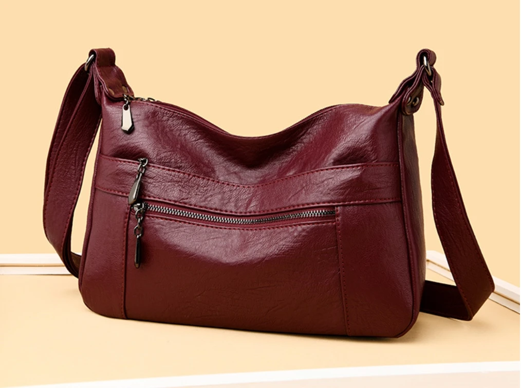 

Fashionable Women's Double Layered Main Bag Large Capacity Single Shoulder Diagonal Cross Bag Casual Soft Leather Shoulder Bags