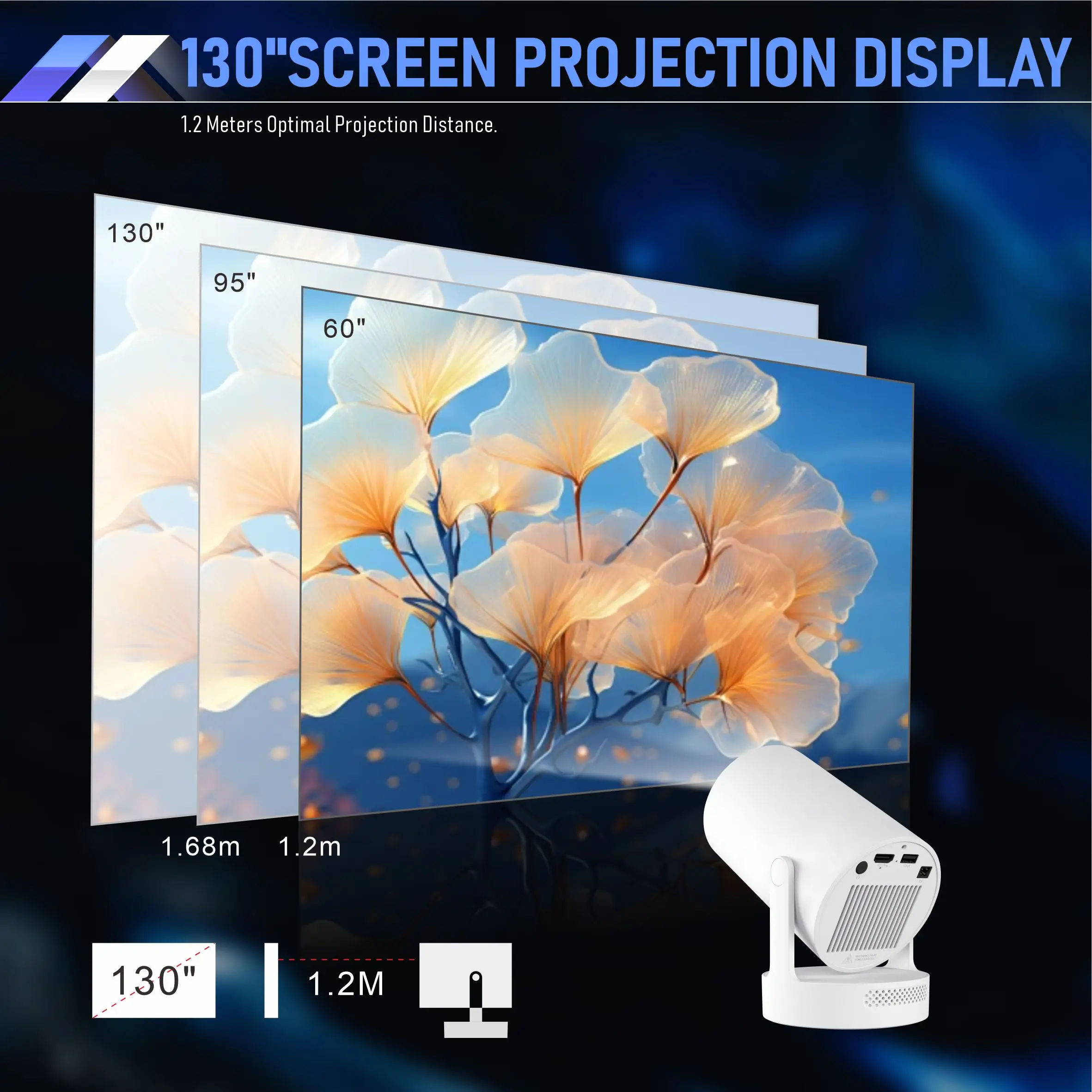Projector HY300 Plus 4K 1280x720P Android11 300ANSI Allwinner H713 Wifi6 Blurtoo