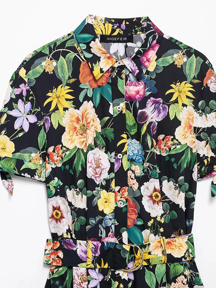 Floral Print Midi Dress Women 2025 Spring Fashion Short Sleeve Long Dresses for Women Casual With Belt Female Party Dresses