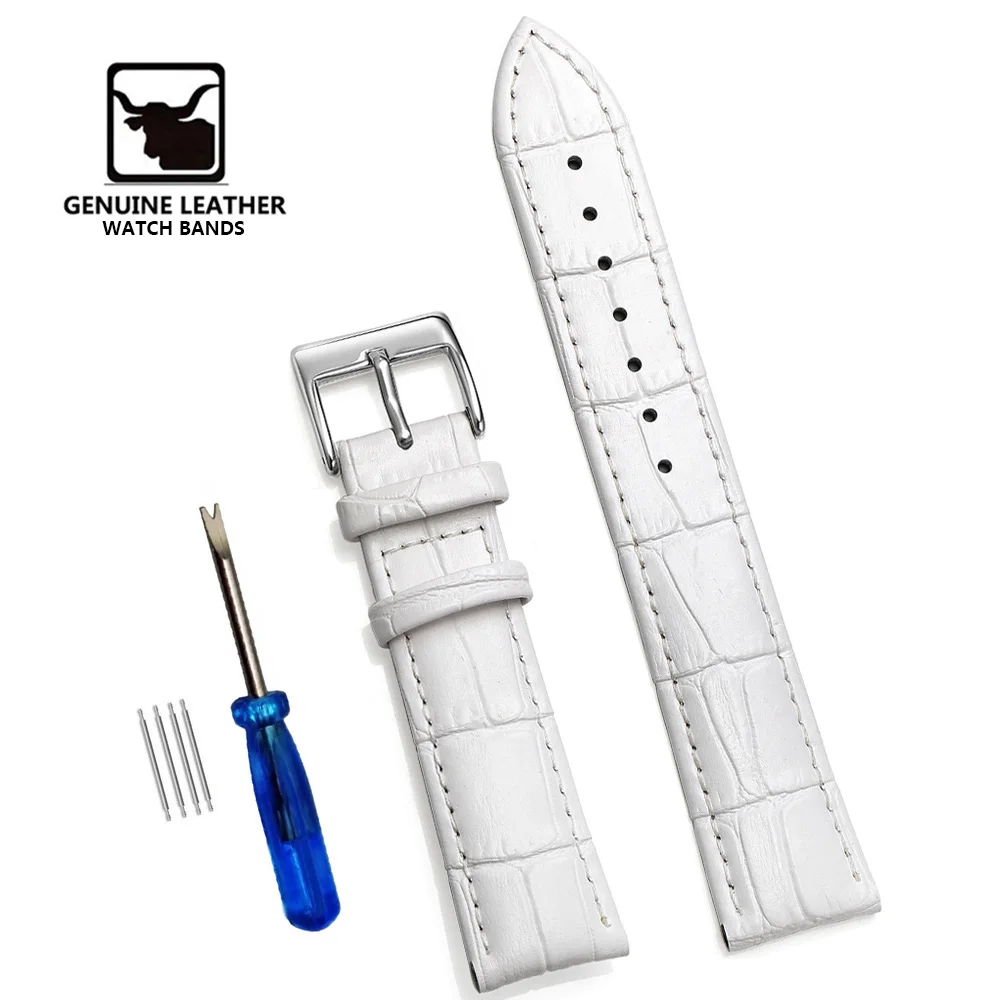 Classic Genuine Leather Watch Band with Soft Cowhide Strap and Adjustable Sizing Plus Tool