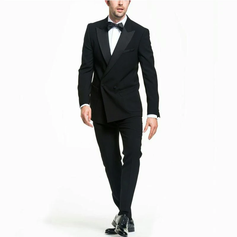 Black Two Pieces Suit For Man Wedding Groom Best Man Business Wear Prom Dinner Marry Party Dress robe de soiree(Jacket+Pants) men suit set