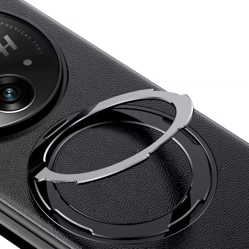 Asdipsa Genuine Leather Window View Flip Case For OnePlus OPEN / OPPO Find N3 Magnetic Metal Rotating Ring Bracket Holder Cover
