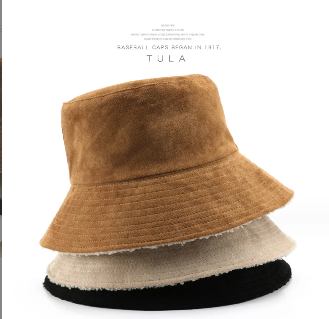 

Winter Women's Hat Lamb Wool Warm Bucket Cap For Women Double Side Fordable Wide Brim Fisherman Hat Female Basin Panama Caps