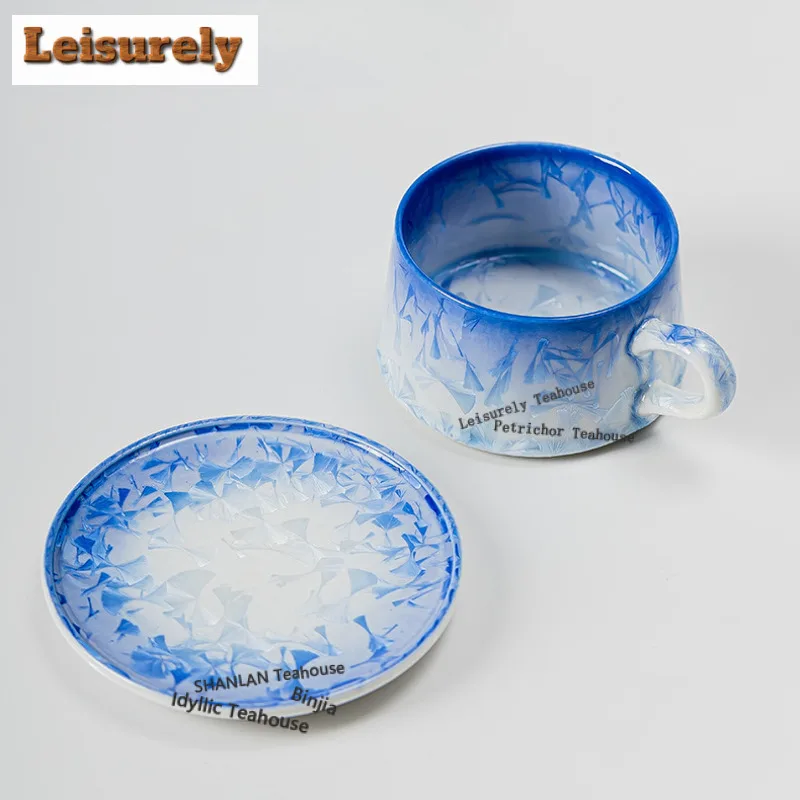 Kiln Fambe Crystal Glaze Coffee Mug With Plate Couple Handgrip Cups Afternoon Tea Mug Cup Saucer Kit Office Water Cup Teaware