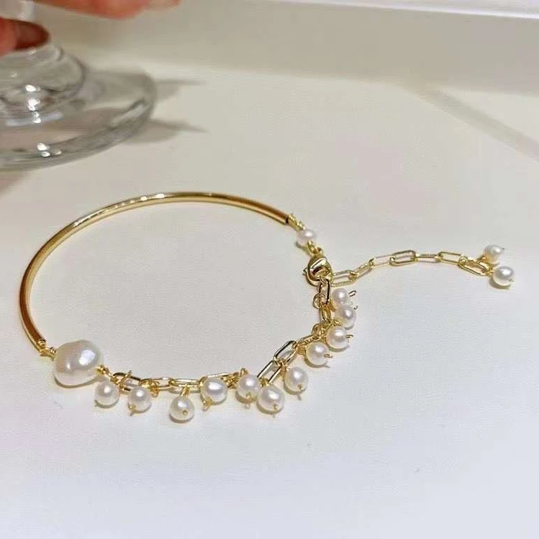 

Metal ring and natural pearl stitching design Starry 3-5 mm freshwater pearl bracelet girl smart bracelet