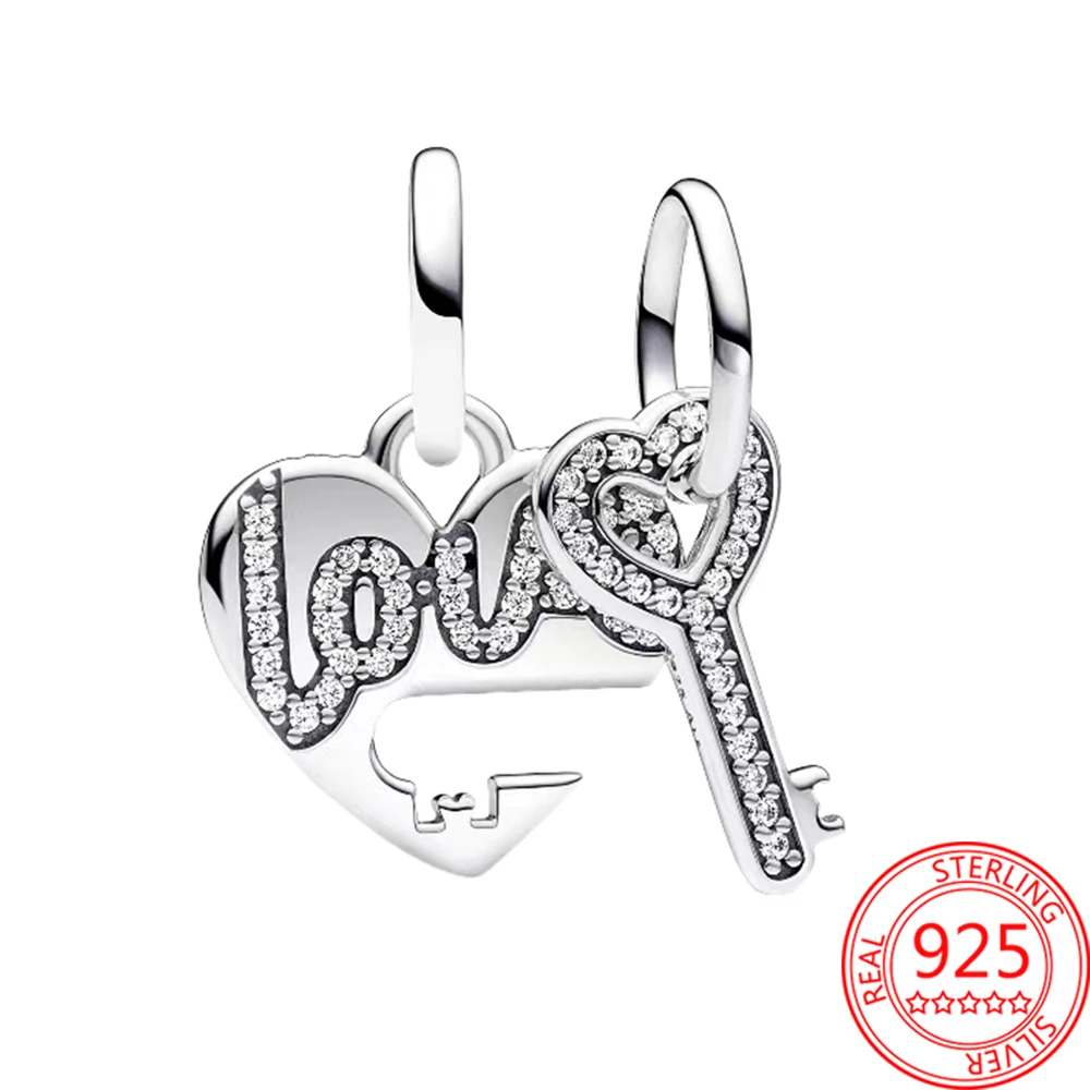 

Romantic Beautiful 925 Sterling Silver Love Lock Key Paired with Pendant Fit Pandora Bracelet Couple Dating and Engagement Gifts