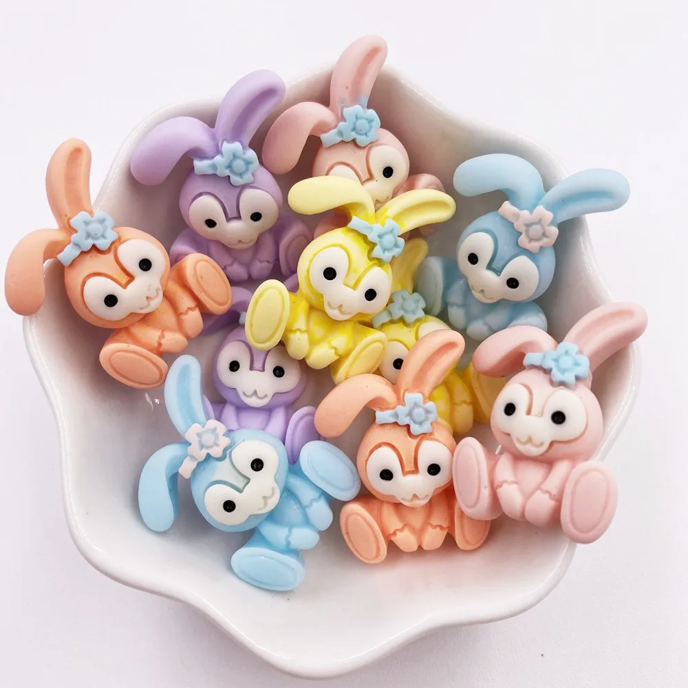 Hand Painted Resin Kawaii Colorful Rabbit Flatback Stone Figurine 10PCS Scrapbook DIY Decor Home Accessories Crafts rabbit ornaments rabbit ornament ornament crafts resin ornaments resin crafts accessories miniature figurines resin crafts
