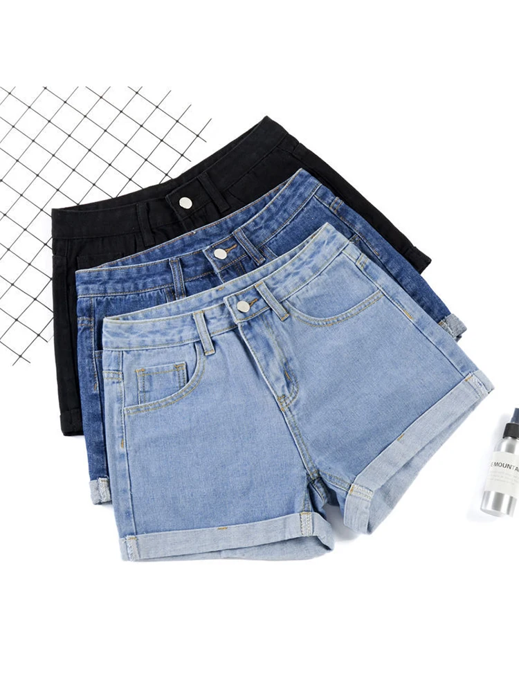 Фото Женские джинсовые шорты Ailegogo повседневные однотонные классические широкие с