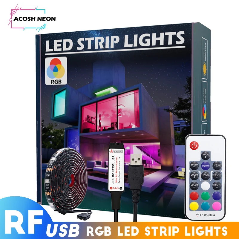 

RF RGB led strip With 18 keys RF remote control 5v luces led 5050 5m 16.4ft flexible led strip lights for tv home bedroom decor