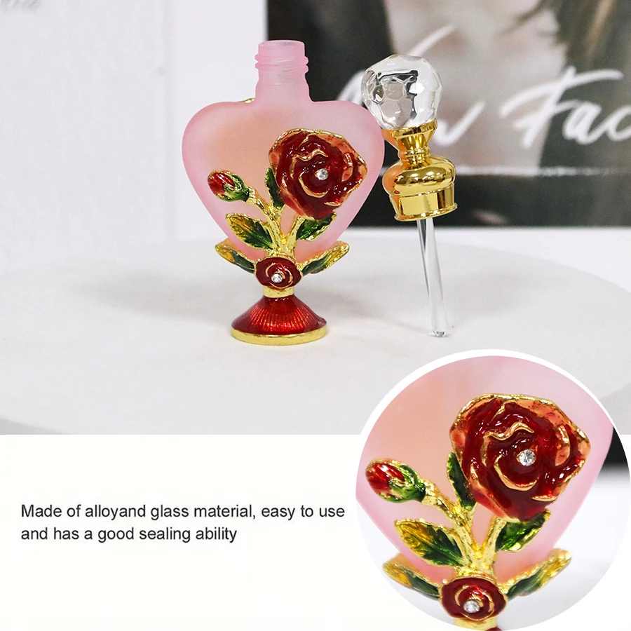 10ml Luxury Rose Flower Glass Bottle with Metal Copper Cap and Stainless Steel Insert –... - SKU PBGS2000 - UGI Packaging