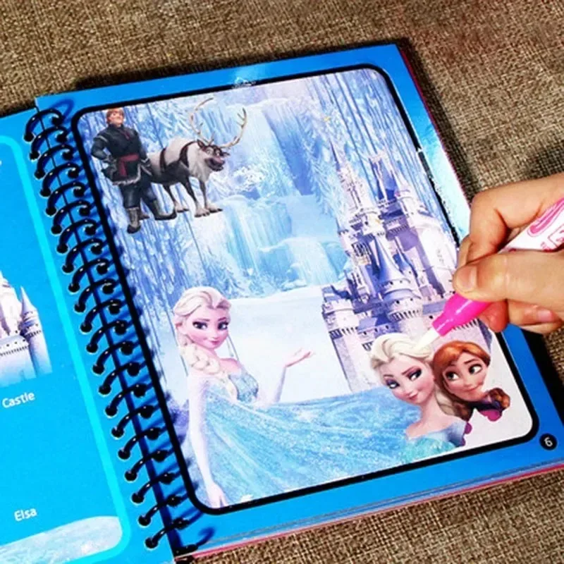 Disney Cartoon Frozen Water Painting Drawing Toys Set Graffiti Minnie Mouse Elsa Princess Watercolour Magic Book for Girls Gift