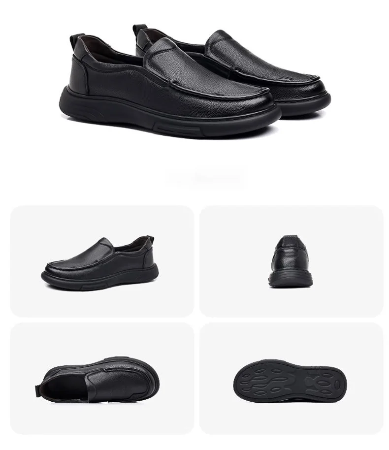 Casual leather round toe, autumn daily leather, men's shoes, slip resistant, loafers, toe layer cowhide,_voghion.com