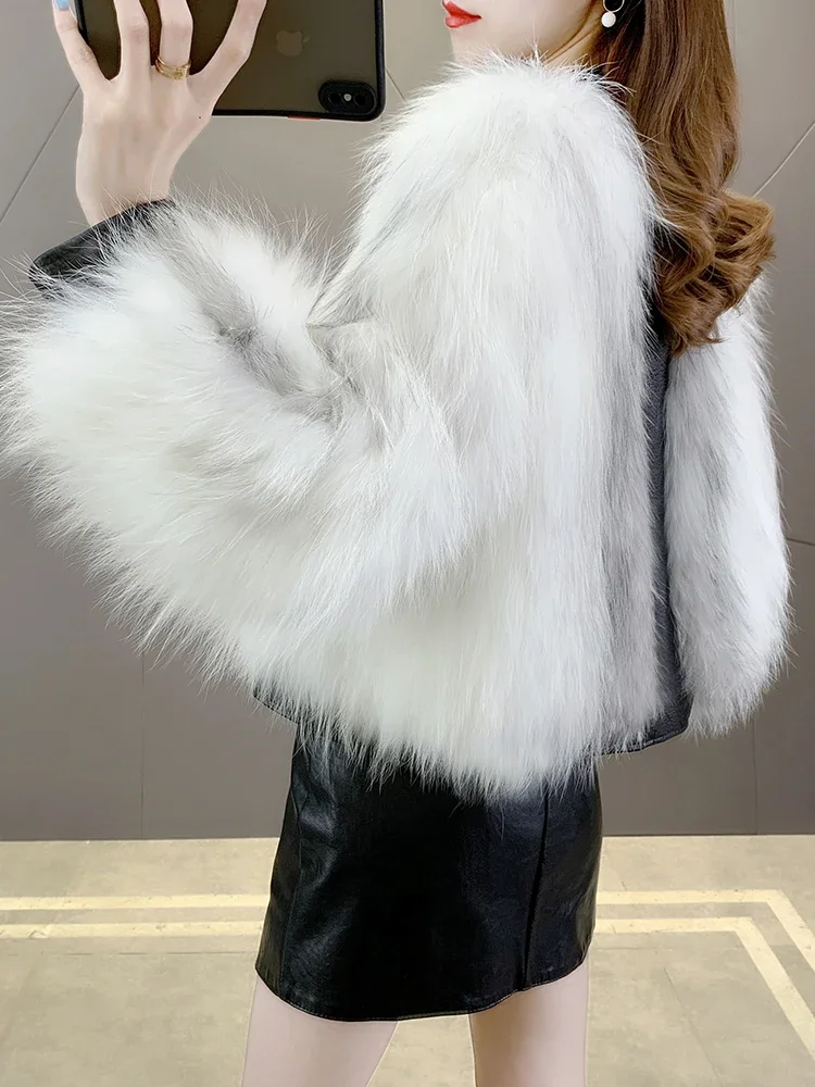 Short Fox Hair Woven Fur Coat for Women Cross Sheep Suit Collar Real Hair Lapel Jackets Knitted Thick Warm Slim Women's Clothes