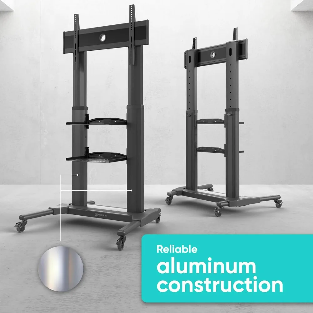 Aluminum TV Stand with Wheels for 40-80 Inch Screens, Adjustable Height, Up to 144 lbs Capacity