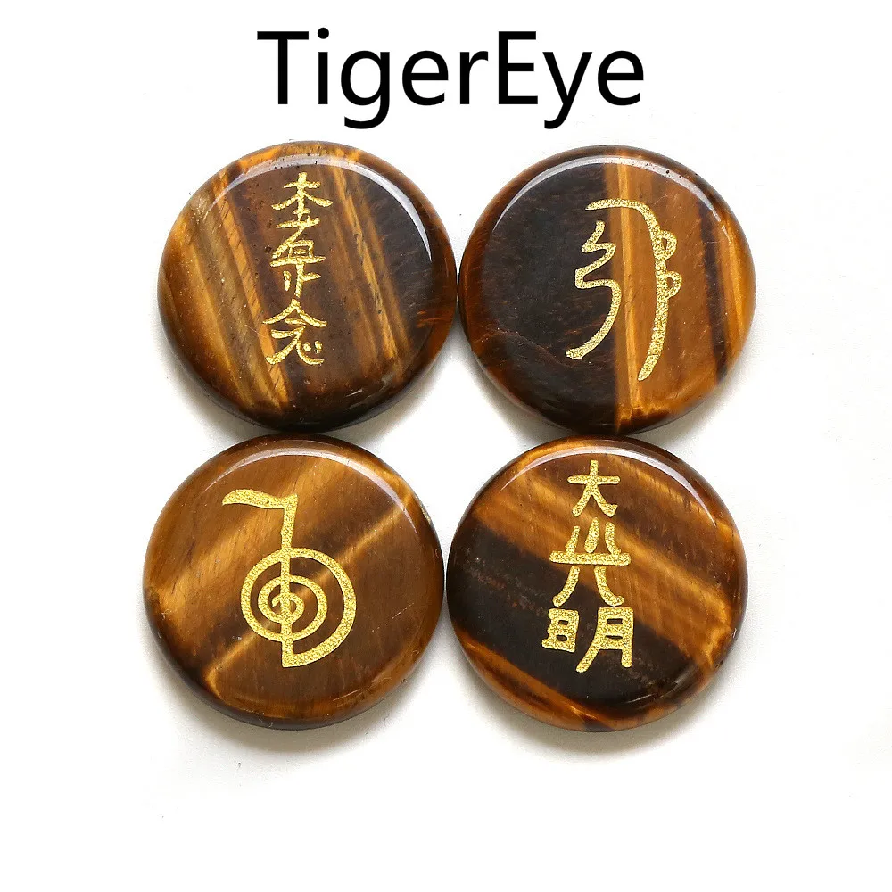 4pcs/pack Reiki Healing Stone 5x25mm Fashion Natural Semi-precious Stone Symbols of Religion 10Colors Four Reiki Symbols No Hole