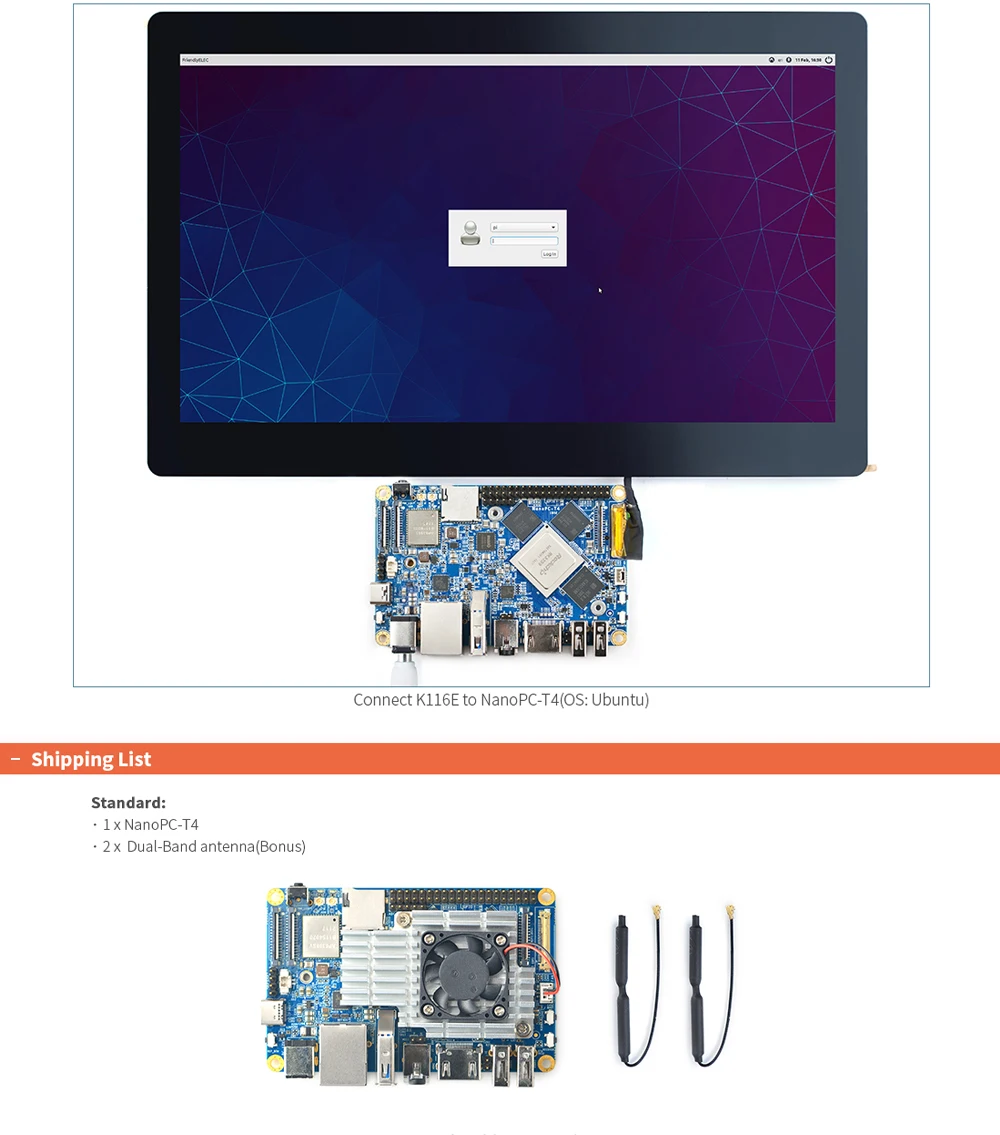 NanoPC-T4 ARM Development Board 4GB LPDDR3 RAM 16GB eMMC Rockchip RK3399 Dual-ba