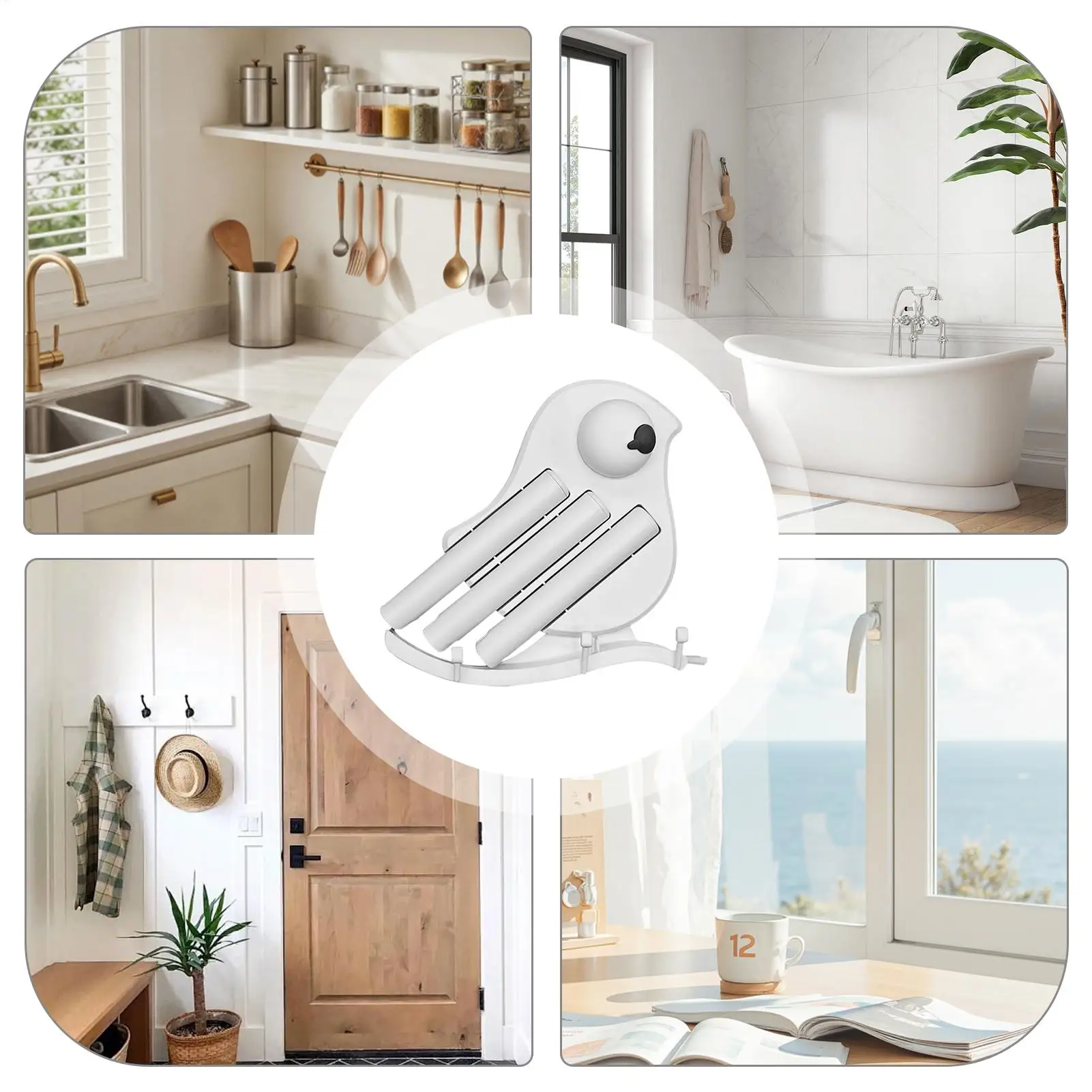 Cleaning Brush Set Squeegee Tool With Hooks Bird Shape Holder Wet Dry Use Shower Head Cleaning Tool With Hooks For Phone Hole