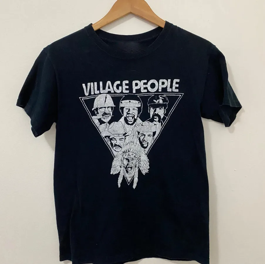 Vtg Village People Band Tour Concert T-Shirt Nera In Cotone A1211 Maniche Lunghe O Corte