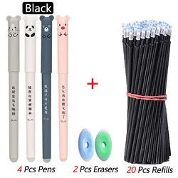 Kawaii Erasable Gel Pens Set - 26 pcs, Multicolor Gel Ink, Waterproof Stationery (Black 26 Pcs A)