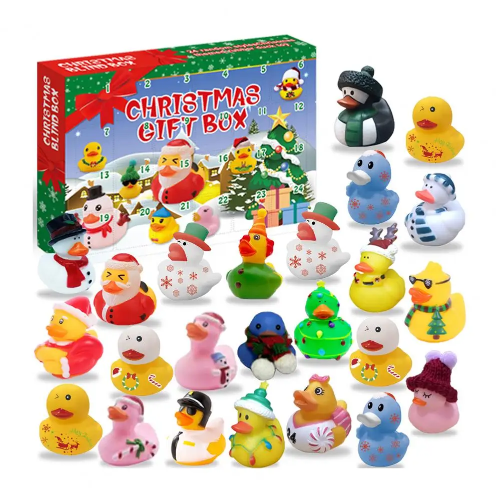 Festival Duck Figurine Christmas Countdown Duck Blind Box Mini Vinyl Cartoon Figurine Advent Calendar Toy Set for Kids Adults