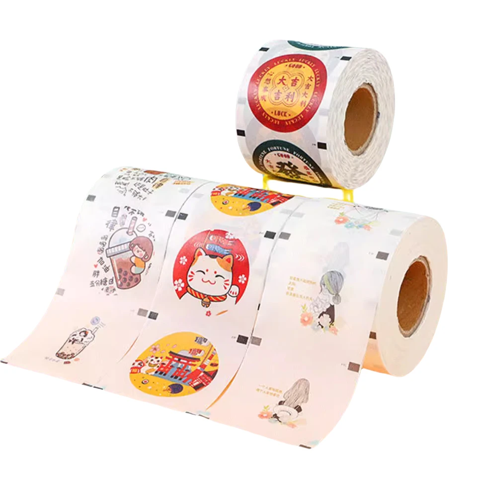 F9095-C Custom Printed Logo & Pattern Boba Cup Sealing Film,Plastic Paper Material for Use in Boba Cup Sealer Machines 5