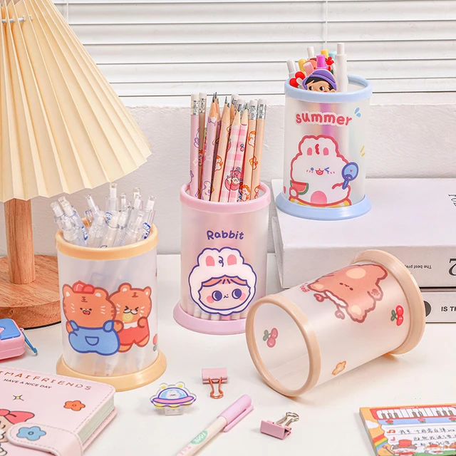 Porte-crayon Kawaii Avec Autocollants, Jolie Boîte De Rangement De