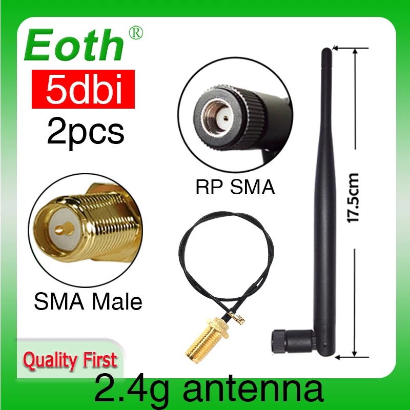2pcs 2.4g antenna 5dbi sma female wlan wifi 2.4ghz antene IPX ipex 1 SMA male pigtail Extension Cable iot module antena EOTH