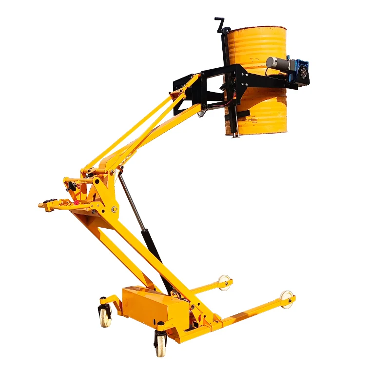 

electric drum lifter and tilter oil drum trolley rotator with clamp curved portable small mini crank arm forklift