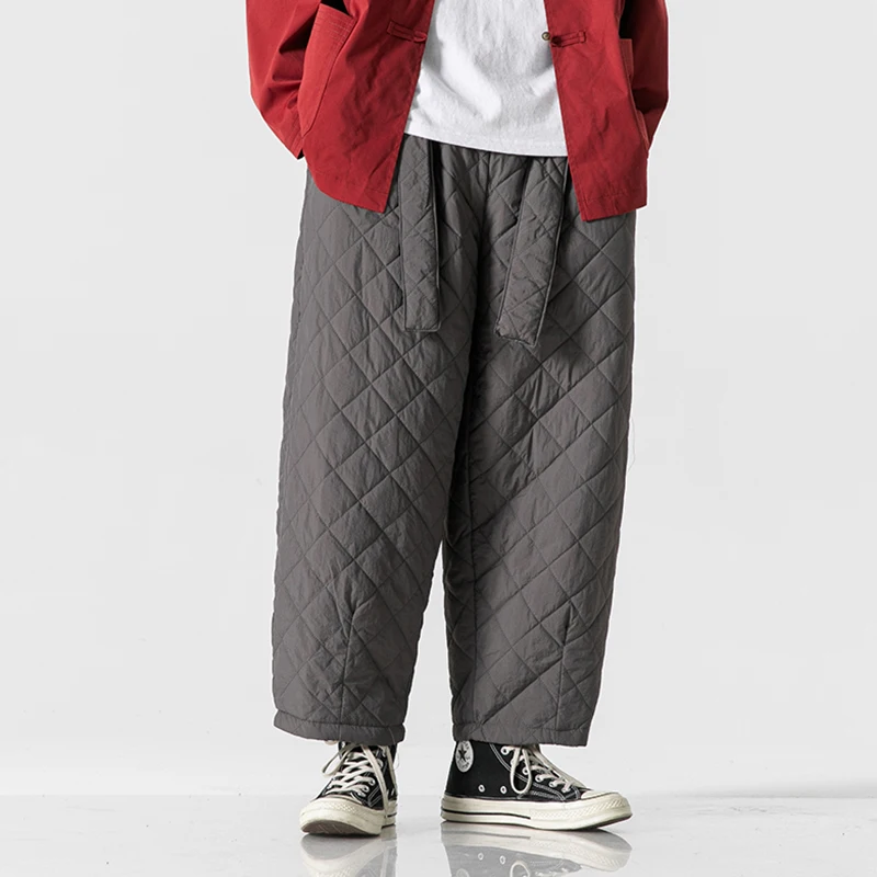 Men Cotton Pants Winter Thickened Cotton Padded Casual Warm Chinese Style Sportwear Drawstring Sweatpants