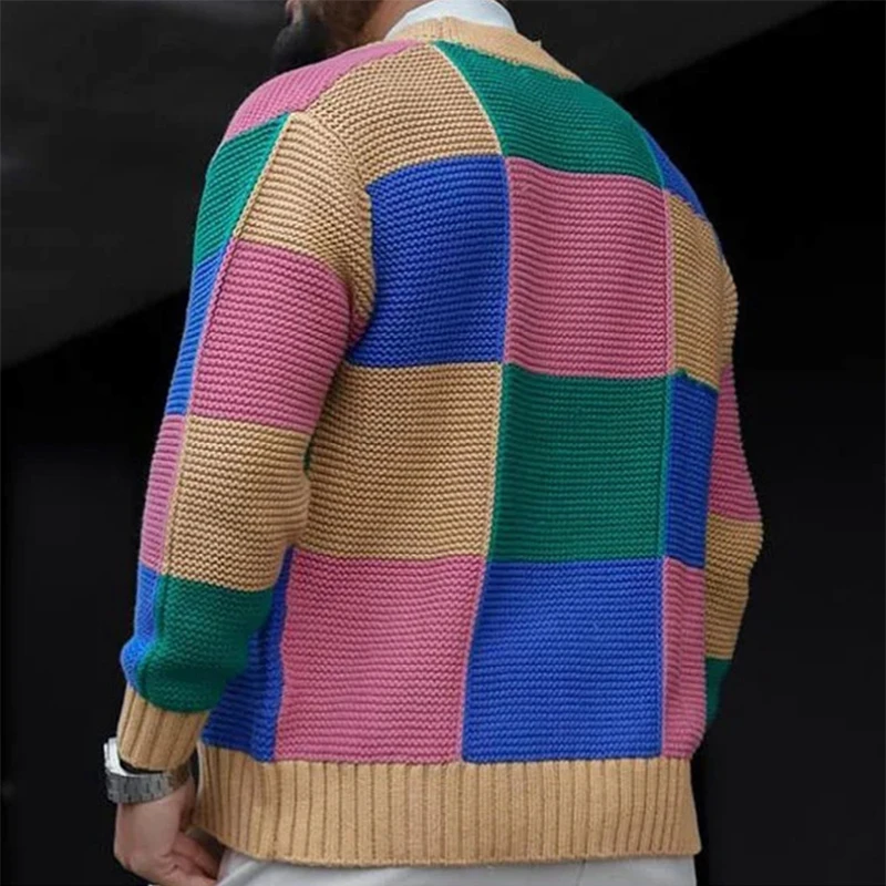 Retro Contrast Color Lapels Patchwork Sweater