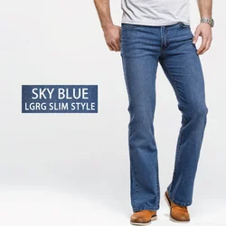 Men's Classic Boot Cut Stretch Denim Jeans with Slight Flare in Blue-Black - 30 (Stretch Sky Blue)