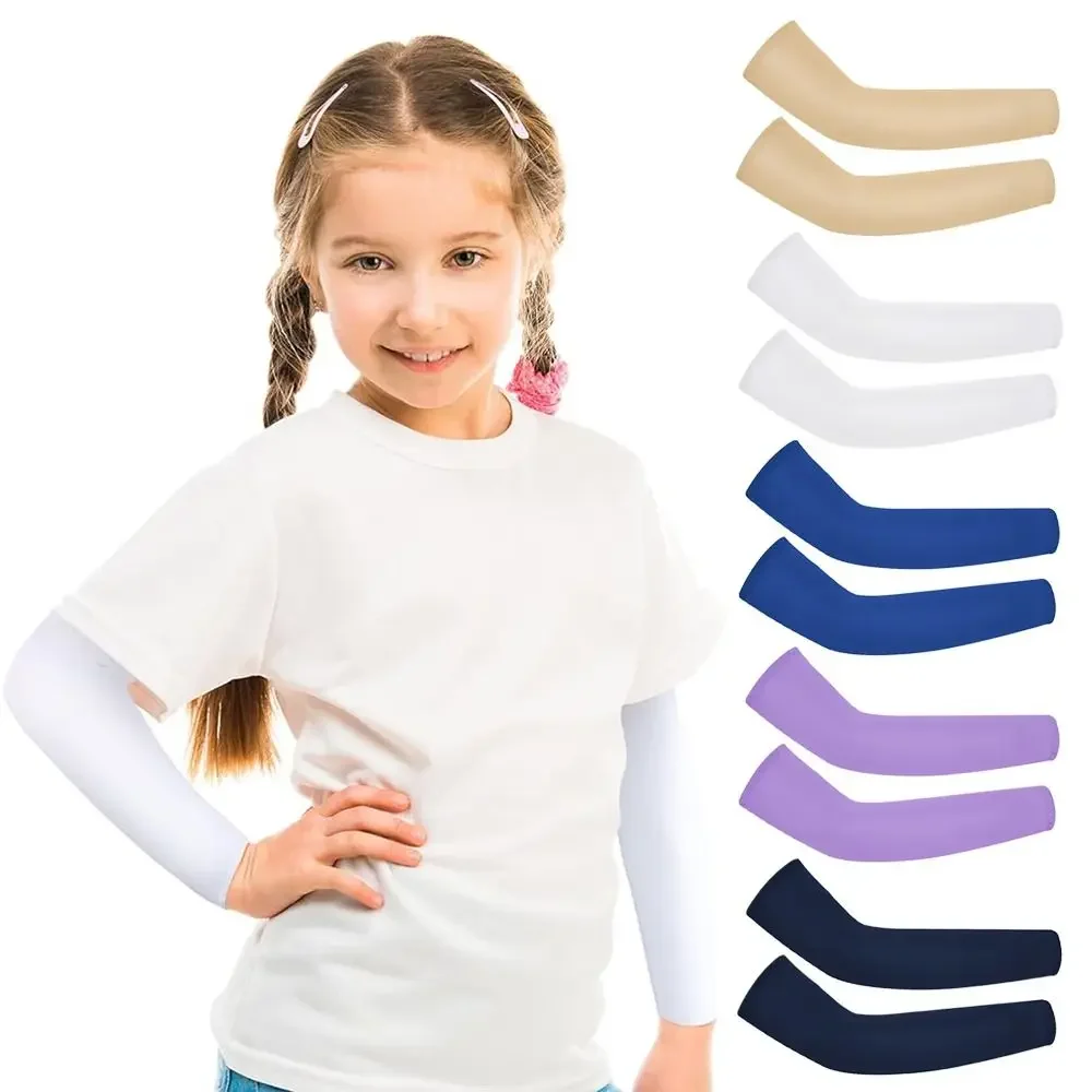 Children's Sports Cooling Arm Sleeves with Sun UV Protection and Elastic Ice Cuff