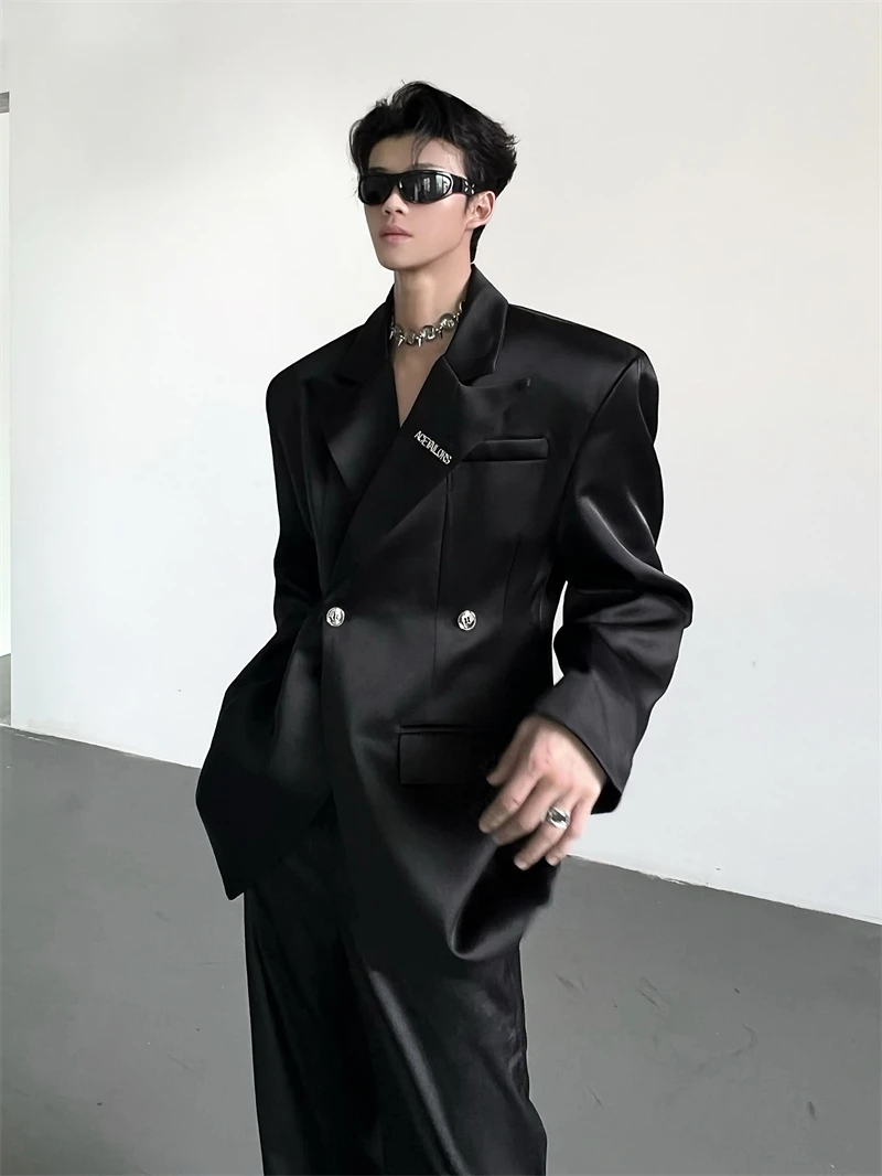 2024 Men's Solid Color Suit Loose Oversized Korean Style Slim Fit Single Button Formal Business Coat Suit Designer Clothing 3