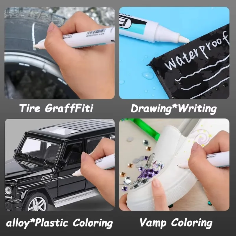 White Marker Pen 0.7/1.0/2.5MM for Wood Glass Stone Plastic Waterproof Multifunctional Paint Markers for Student Woodworking Pen