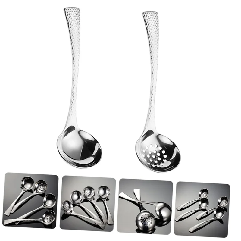 ABUN-2Pcs Soup Ladles Filtering Ladle Soup Colander Strainer Scoop Soup Spoon Skimmer Cooker Soup Ladle
