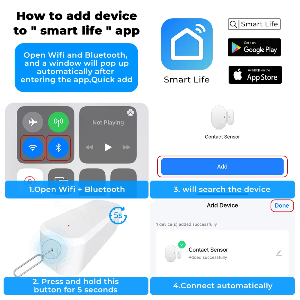 Smart WiFi Door Window Sensor - Home Security Alarm System & Open/Closed Detectors