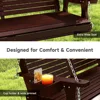 Front Porch Swing,  Wooden Upgraded 3 Person Seat Bench Swing Hanging Chair with Cup Holders 4