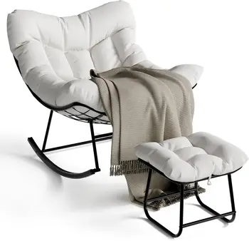 Oversized Papasan Rocking Chair with Footrest 1
