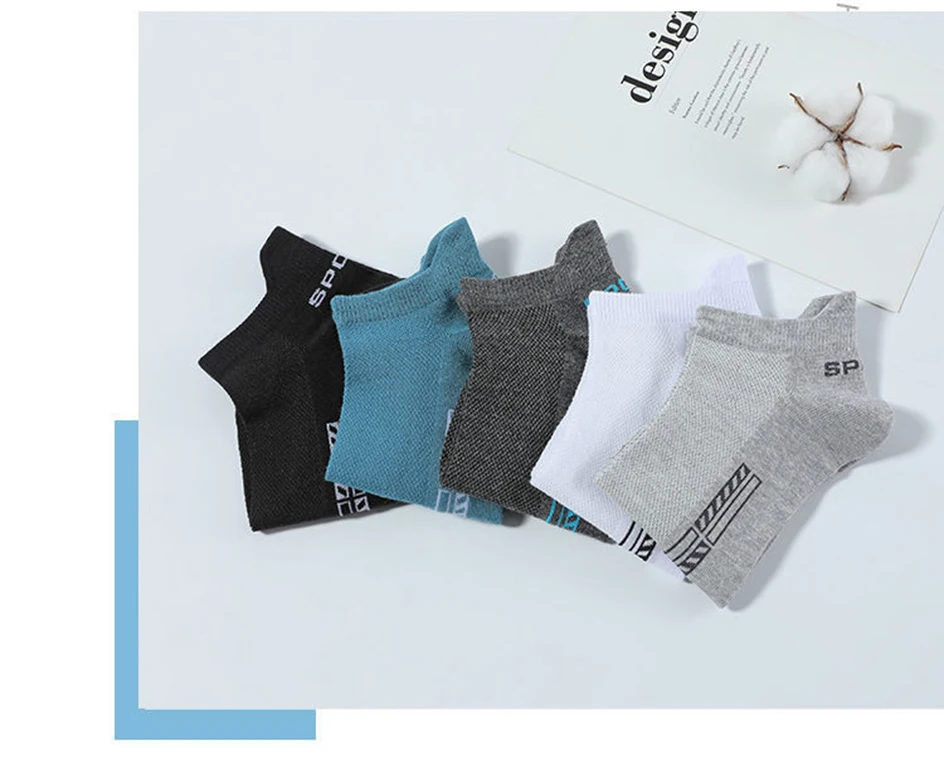 Mens Cotton Ankle Socks - 5 Pairs Breathable Low-Cut Casual Sports Socks