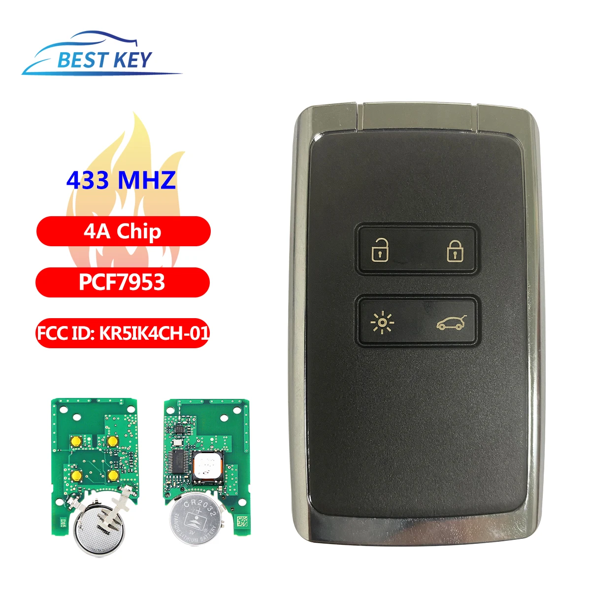 BEST KEY 4 Buttons Smart Remote KeyCar Alarm For Renault Megane 4 Keyless Go / Entry Car Key  434mhz Hitag AES PCF7953M 4A Chip