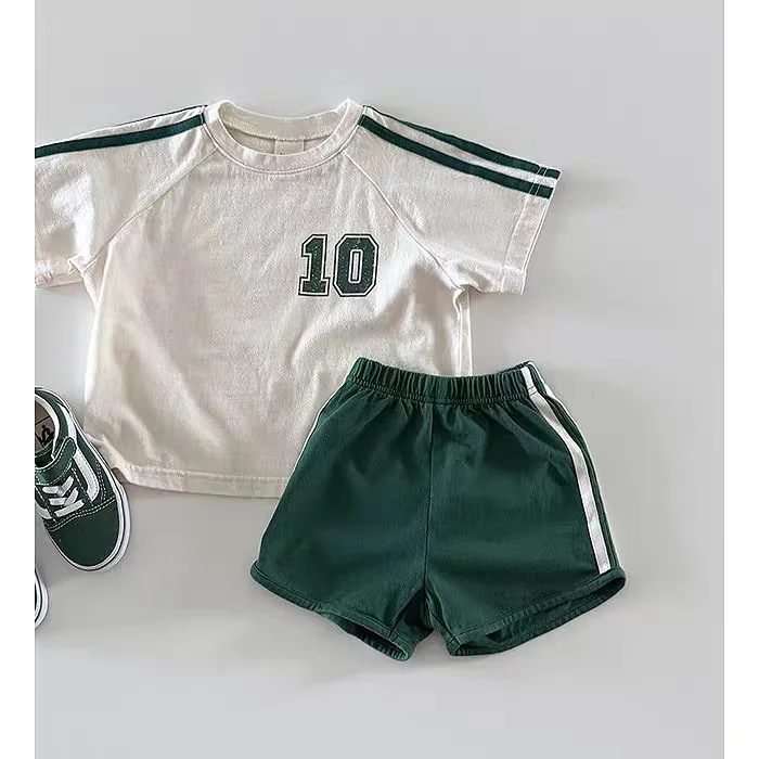 Description Picture 4 of item2025 Summer New Children Short Sleeve Clothes Set Boys Letter T Shirts + Shorts 2pcs Suit Fashion Casual Kids Girls Sports Set