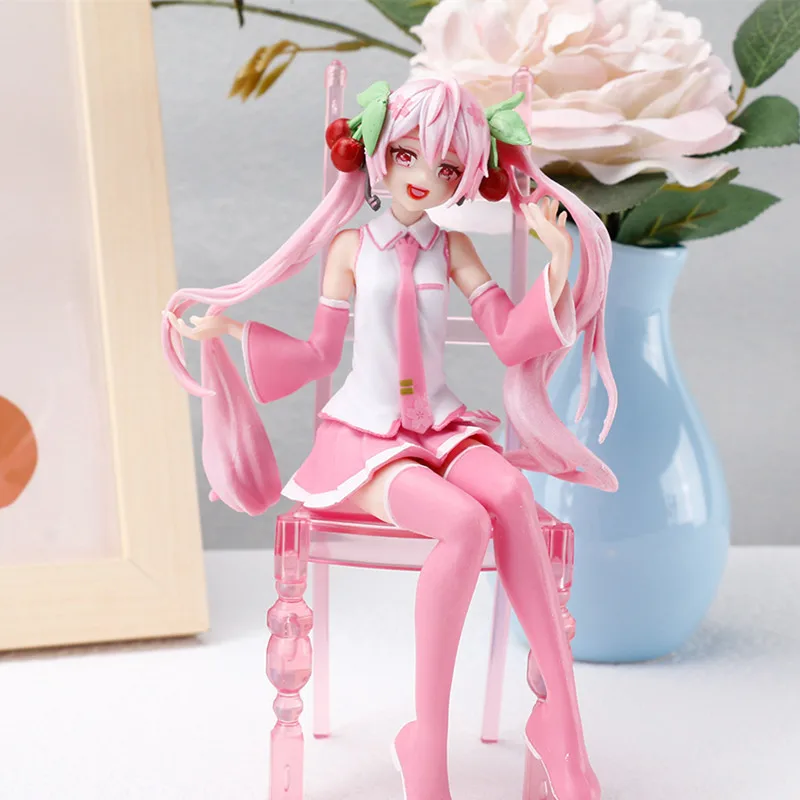 Heiß begehrte neue Hatsune Miku Anime-Figur, rosa Sakura, sitzende Pose, PVC-Actionfigur, Modellspielzeug, Dekoration, Sammlerstück, Geschenk – Detail 9
