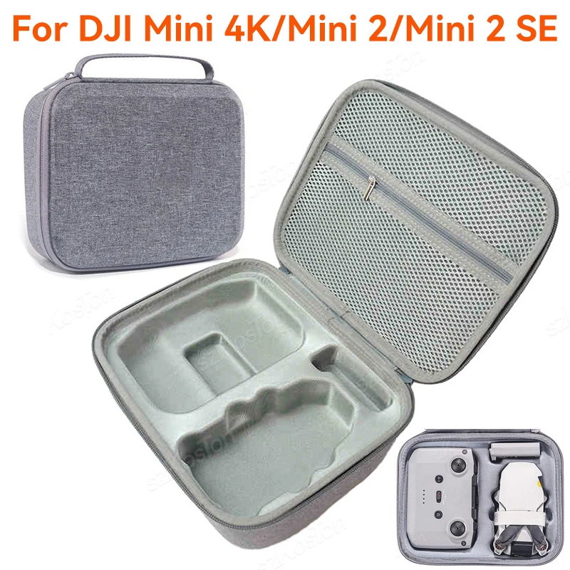 Sac de transport étanche gris pour DJI Mini 2, Mini 2 SE et Mini 4K, avec fermeture éclair et poignée.