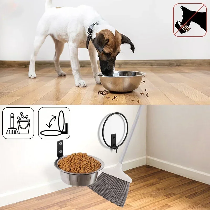 Wall Mounted Pet Bowl Stationary Dog Cage Bowl Stainless Steel Dog Cat Hanging Bowls Durable Puppy Kitten Feeder Water Food Bowl