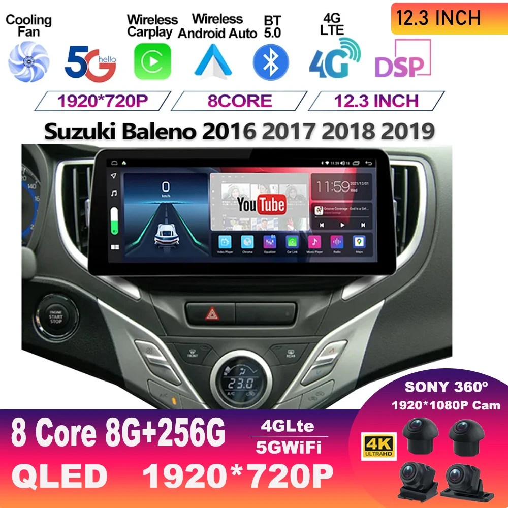 

For Suzuki Baleno 2016 - 2019 Radio Layar 12.3 Inci Sreen Stereo Pemutar Video Mobil Android 13 GPS Navigation Multimedia player